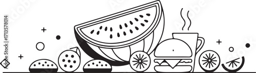 Whimsical food train with watermelon and burgers
