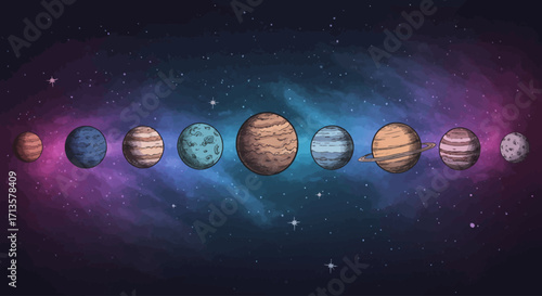 Planetary Alignment A Cosmic Watercolor Illustration of the Solar System