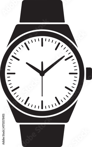 Classic analog wristwatch icon with black strap