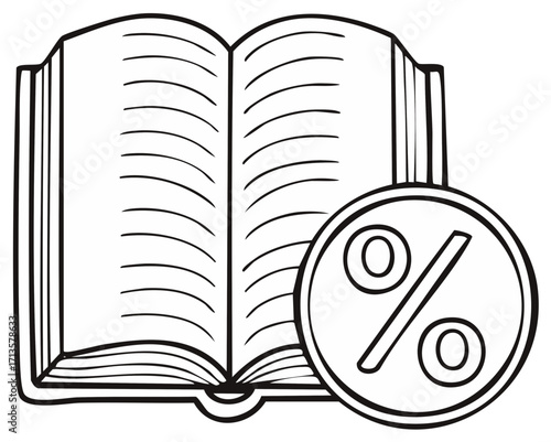 Open book with percentage symbol concept vector illustration