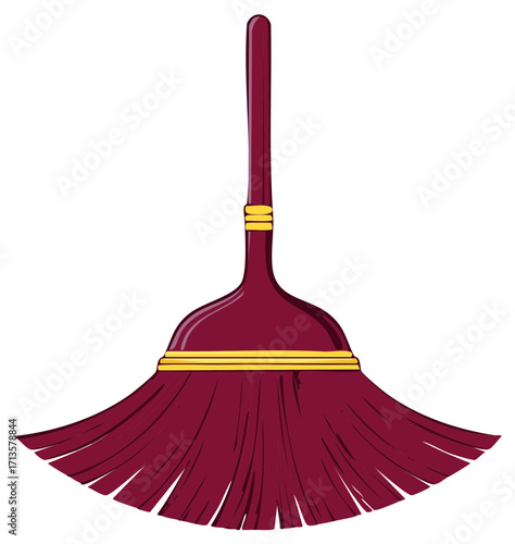 Elegant Maroon Broom with Golden Accents for Cleaning and Domestic Chores