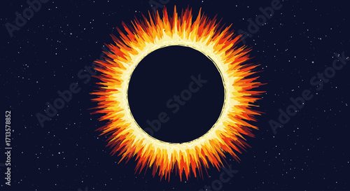 Ethereal Solar Eclipse Digital Artwork with Cosmic Glow and Starry Night Backdrop