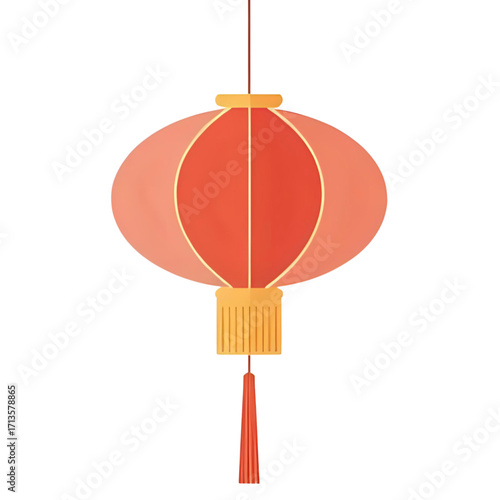 A traditional red Chinese New Year lantern with a tassel, symbolizing good fortune and celebration