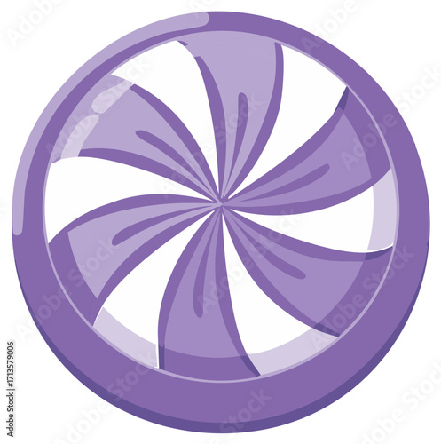 Round purple and white swirl hard candy with a pinwheel pattern vector illustration