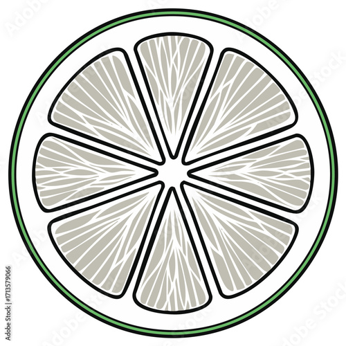 Stylized Lime Slice with Radial Segments and Green Border Isolated on White