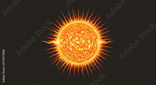 Dynamic Solar Illustration with Intense Fiery Glow and Radiant Energy
