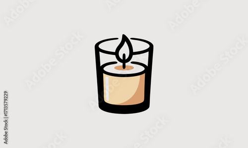 Simple illustration of a lit candle in a glass container.