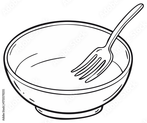 Simple Line Art Drawing of a Bowl with a Fork Inside Ready for Mealtime