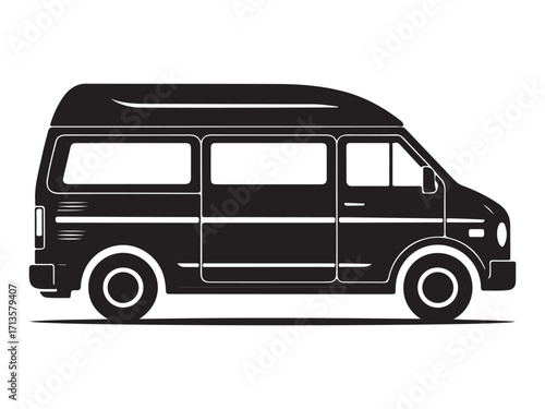 Classic van silhouette isolated on white background for transportation design