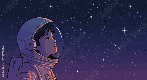 Child Astronaut Gazing at Stars