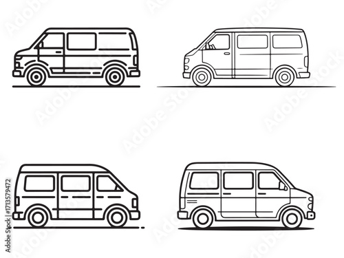 Classic van silhouette outline design isolated on white background