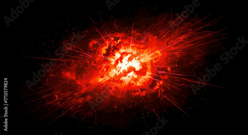 Explosion of fiery red energy with abstract light effects