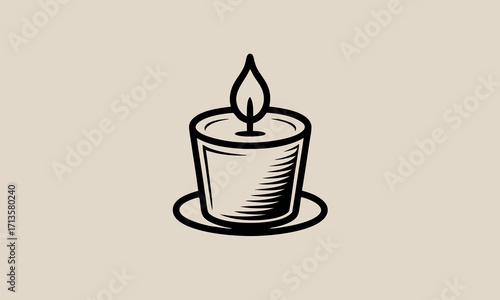 Stylized illustration of a lit candle in a holder.