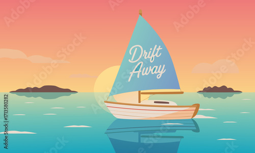 Stylized illustration of a sailboat with the text Drift Away.