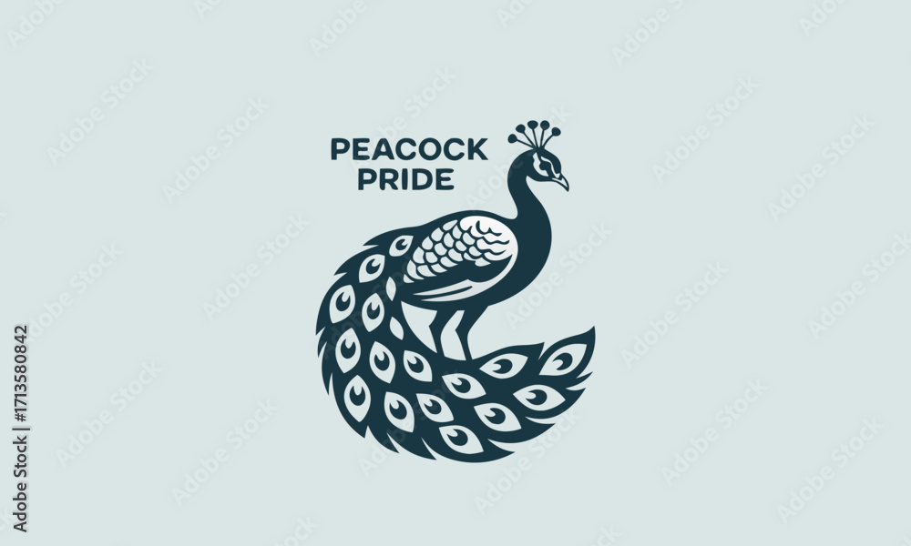 Fototapeta premium Stylized Peacock with Elegant Plumage and Crown.