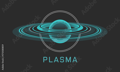 Stylized Planet with Glowing Rings and Text PLASMA.