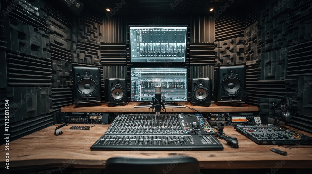 Obraz premium Modern Music Studio with Sound Equipment and Monitors