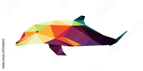 Dolphin Animal in Polygon Low Poly Colorful Vector. Dolphin Ocean Fish Abstract Illustration. Colorful Dolphin logo polygon