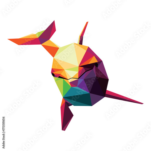 Dolphin Fish Front View in Colorful Polygon Low Poly Vector. Dolphin Ocean Animal Abstract Illustration. Colorful Dolphin logo polygon