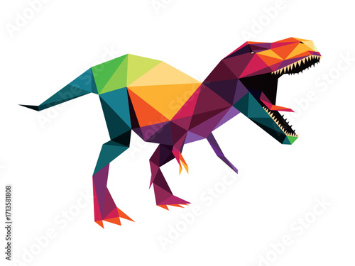 Tyrannosaurus Rex in Colorful Polygonal low poly. Angry T Rex Dinosaur in Colorful abstract Illustration. Old Dinosaur Animal Colorful Logo Vector. For kids animal book