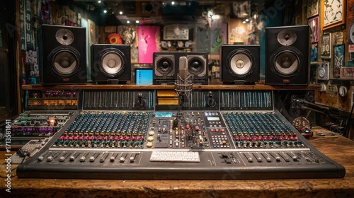 Vintage Recording Studio With Analog Mixer and Sound Equipment