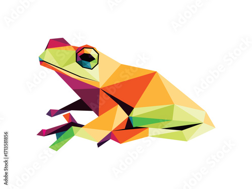 Cute forg in colorful abstract low poly. Frog colorful polygonal Illustration. Frog abstract vector