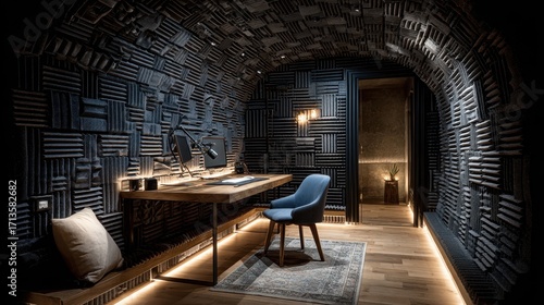 Modern Soundproof Office with Unique Acoustic Wall Design