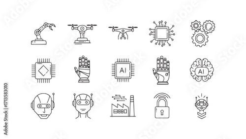 Collection of artificial intelligence and robotics icons