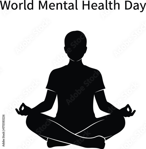 Silhouette illustration of person meditating for world mental health day promoting wellness and awareness