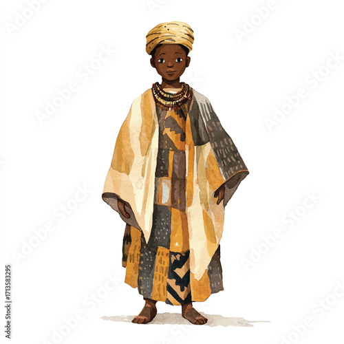 African Child in Traditional Clothing Detailed Portrait.