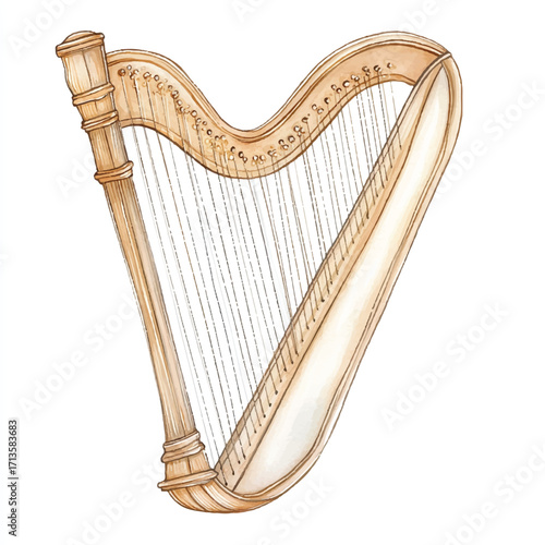 Antique Harp Musical Instrument.