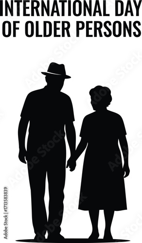 International day of older persons illustration, elderly couple holding hands