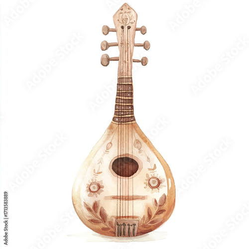 Antique Mandolin with Floral Inlay and Intricate Details.
