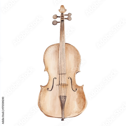 Artistic watercolor illustration of a classic wooden cello.