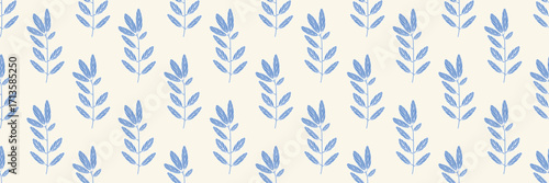 Wallpaper Mural Blue Botanical Leaf Branch Seamless Pattern on Light Beige Background Torontodigital.ca