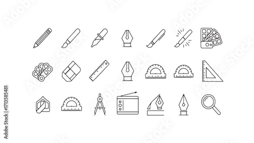 Set of graphic design and drawing tools icons