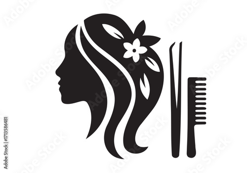 Silhouette of a woman with flowers in her hair vector illustration