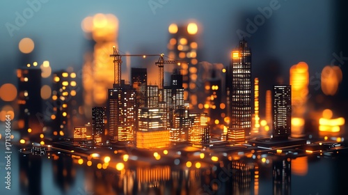 Glowing city skyline at night with vibrant lights