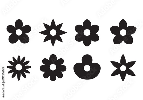 Black and white flower icon set vector illustration