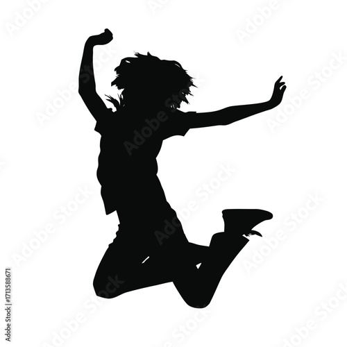 Silhouette of a person jumping with arms raised in energetic motion