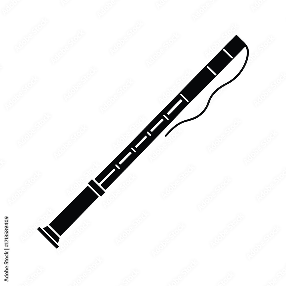 Fototapeta premium Minimalist black flute silhouette on white background
