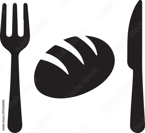 Vector illustration of a knife and fork with a brown donut and a croissant on a plate for a delicious breakfast
