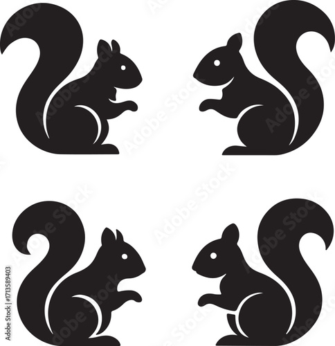 Set of funny and cute black and white cat icons and silhouettes
