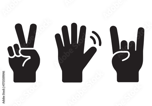 A vector illustration set of hand gestures, icons, and silhouettes showing various signs, help, and human interaction