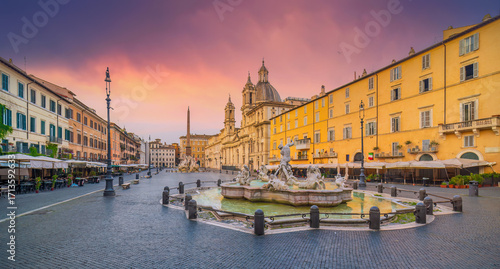Photography Piazza Navona in Rome, Italy at twilight