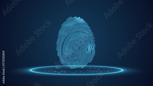 Fingerprint finger scanning effect in HUD scan motion animation on dark blue screen