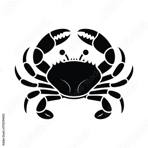 Stylized black silhouette of a crab with claws raised