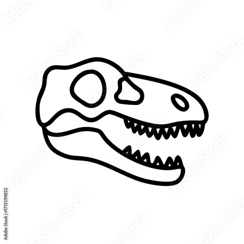 Dinosaur skull illustration in black outline style for archaeology  