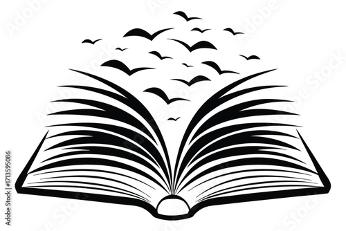 Ornate Open Book with Intricate Details on White Background