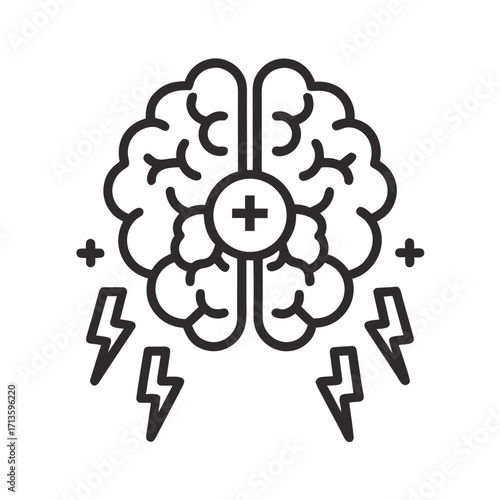 Brain activity with electrical impulses and a plus sign inside